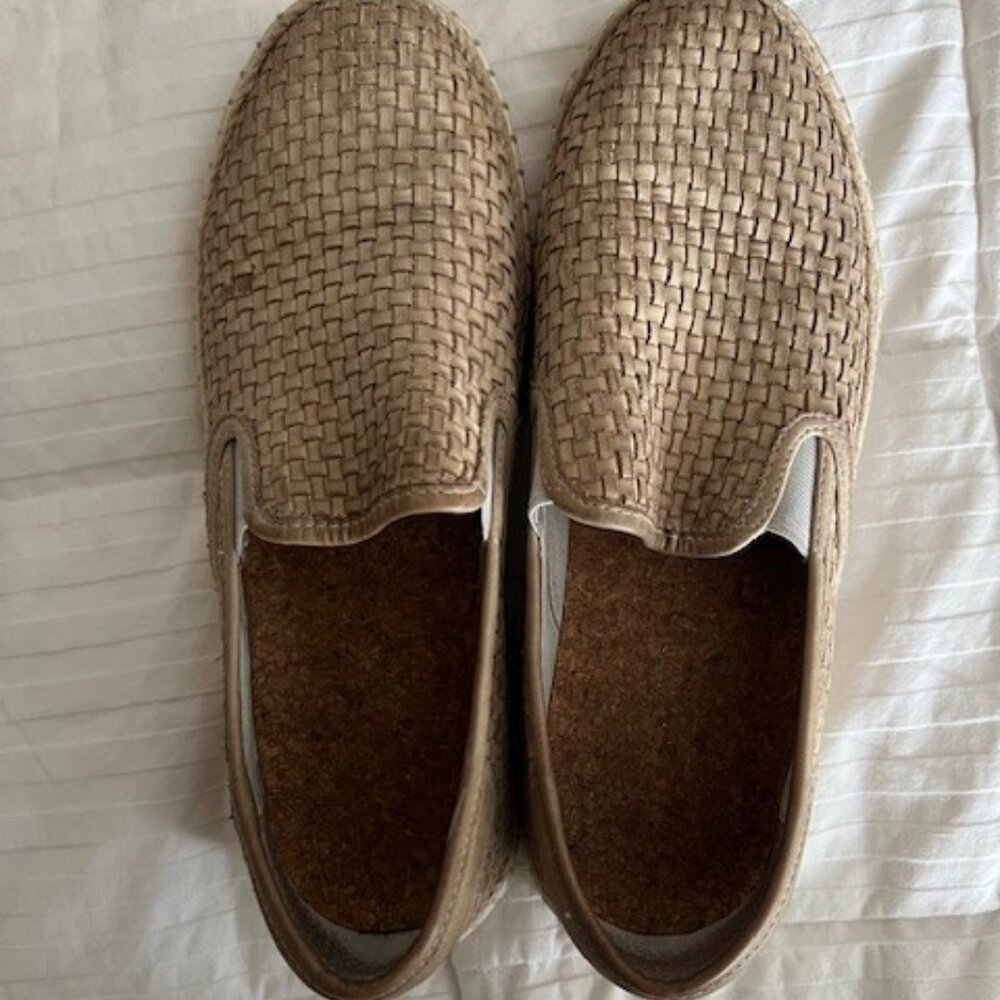 J/Slides Kelly Woven Leather Taupe Slip On Sneakers - Size 9
